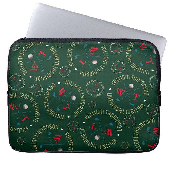 Stamped allover Sports Golf Clubs Pattern Laptop Sleeve (Front)