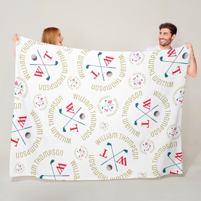 Stamped allover Sports Golf Clubs Pattern White Fleece Blanket (In Situ)