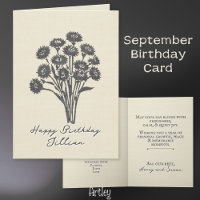 Stamped Aster September Birth Flower Linen