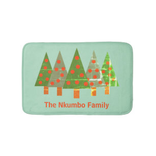 Stamped Christmas Pine Forest Personalised Name Bath Mat