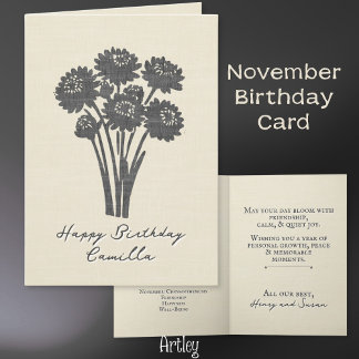 Stamped Chrysanthemum November Birth Flower Linen Card