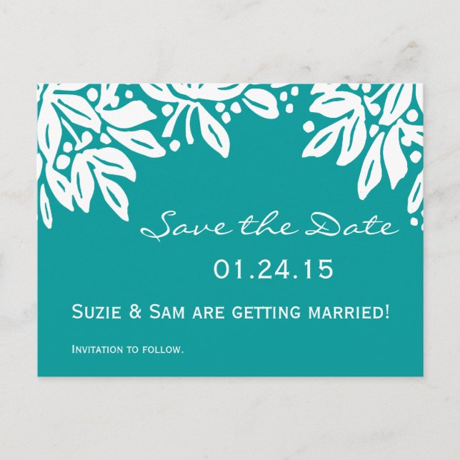 Stamped Floral Wedding Pattern Announcement Postcard (Front)