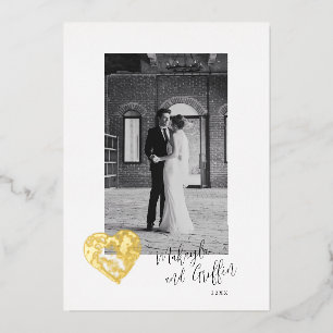Stamped Heart in Gold with Wedding Photo Thank You