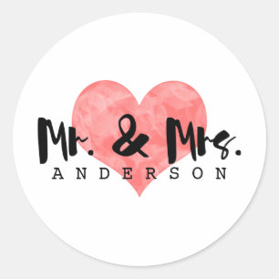 Stamped Heart Rustic Mr & Mrs Wedding Classic Round Sticker