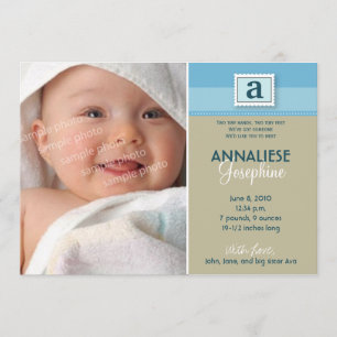 Stamped Monogram Birth Announcement :: blue