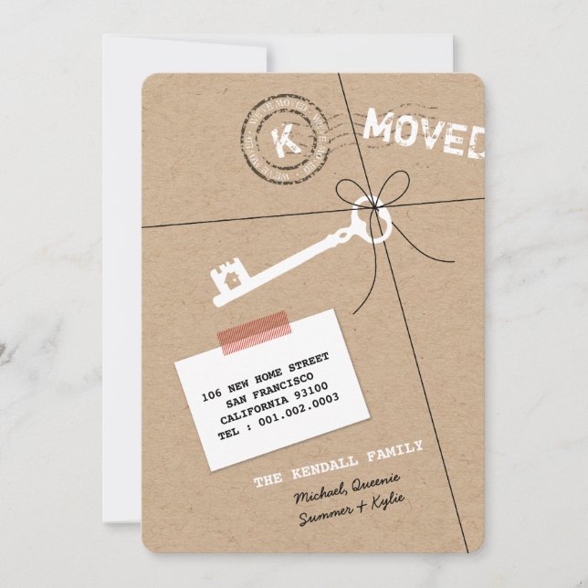 Stamped Monogram Package & Key House Warming Party Invitation (Front)