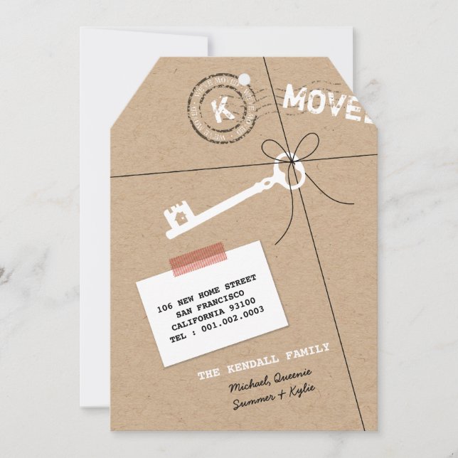 Stamped Monogram Package & Key House Warming Party Invitation (Front)