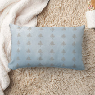 Stamped Pine Trees Pattern Light Blue Lumbar Cushion