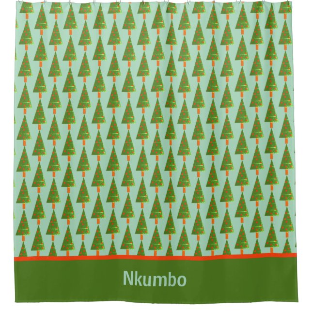 Stamped Retro Christmas Tree with Bottom Border Shower Curtain (Front)