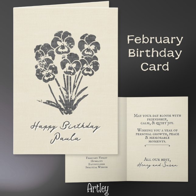 Stamped Violet Pansy February Birth Flower Linen Card (Creator Uploaded)