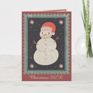 Stamps Snowman Christmas Holiday Card Red & Green