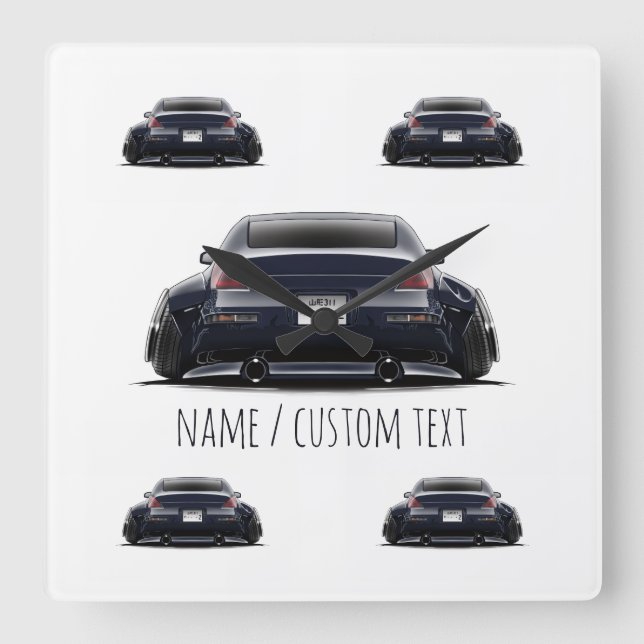 Stanced Nissan 350Z Widebody JDM Automotive Art Square Wall Clock (Front)