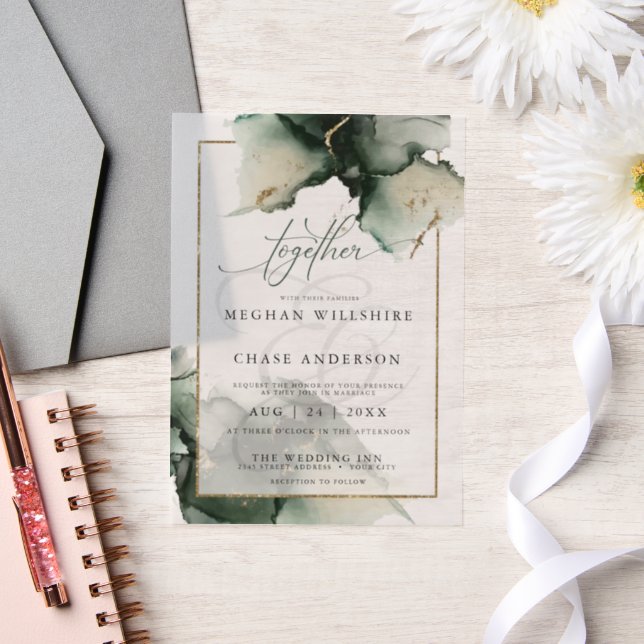 Stand Alone Modern Sage Green Vellum Invitation (Wedding)
