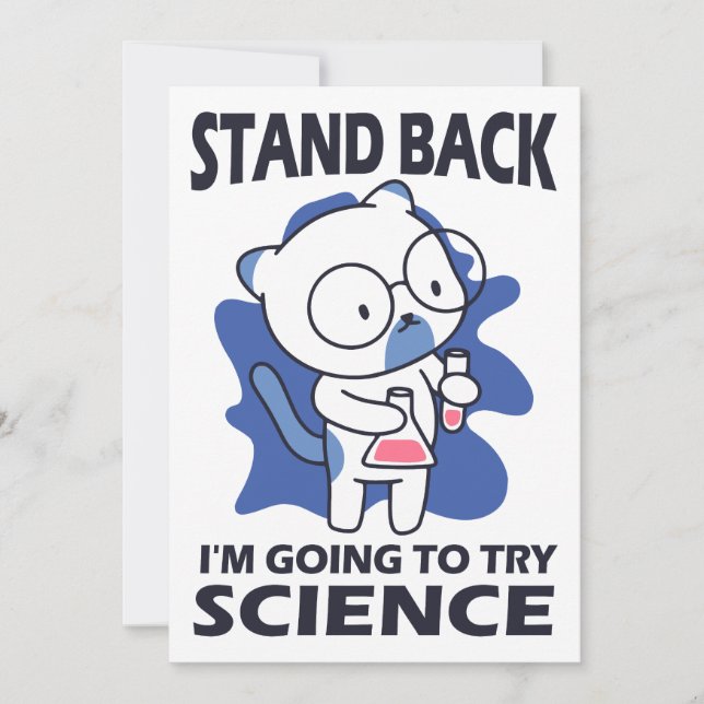 Stand Back - Adorable Cat Scientist Experimenting  Invitation (Front)