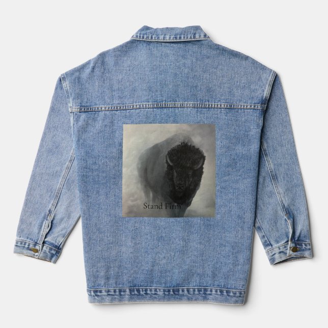Stand Firm Bison Inspirational denim shirt Jacket (Back)