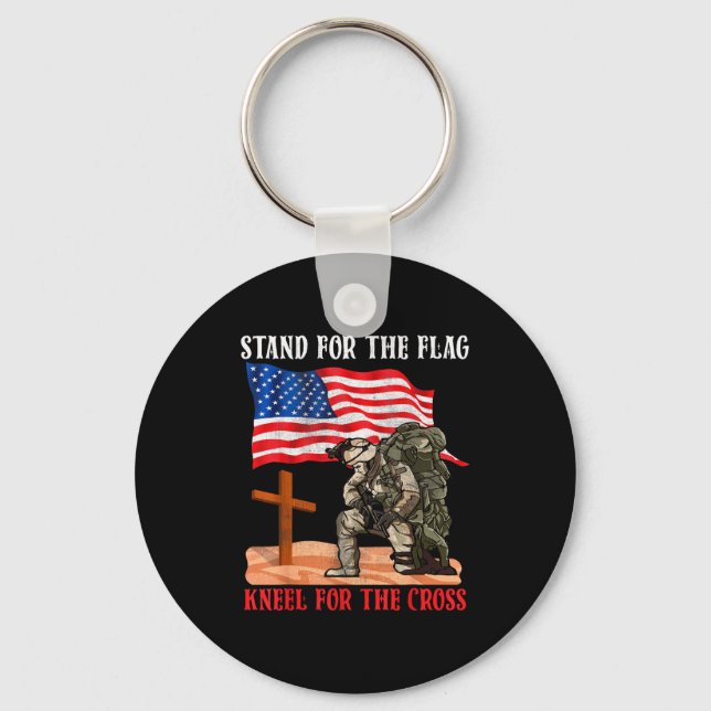 Stand For The Flag Kneel For The Cross Patriotic C Key Ring (Front)