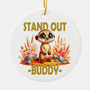 Stand out buddy pun. Cute Suricate Meerkat cartoon Ceramic Tree Decoration