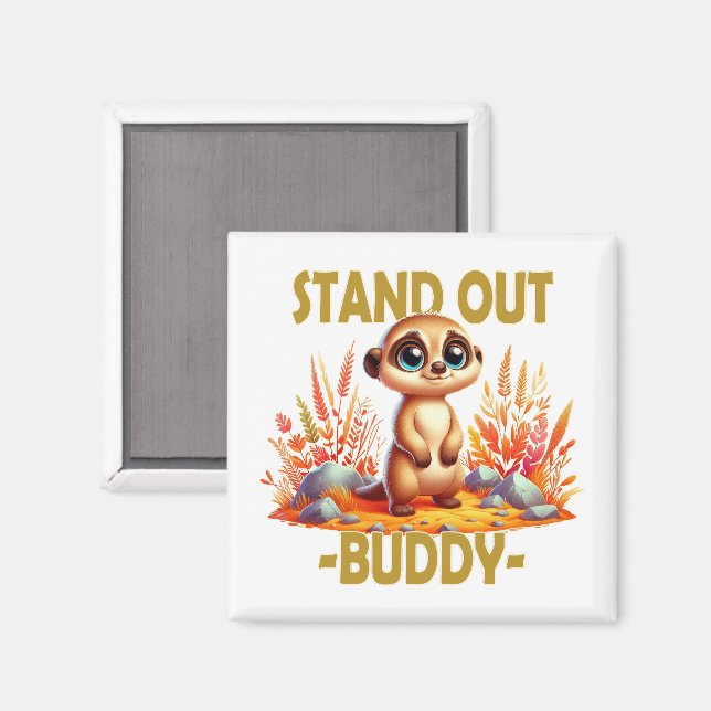 Stand out buddy pun. Cute Suricate Meerkat cartoon Magnet (Front/Back)