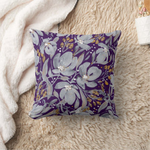 Stand Out-Silver and Gold Floral on Purple Artisan Cushion