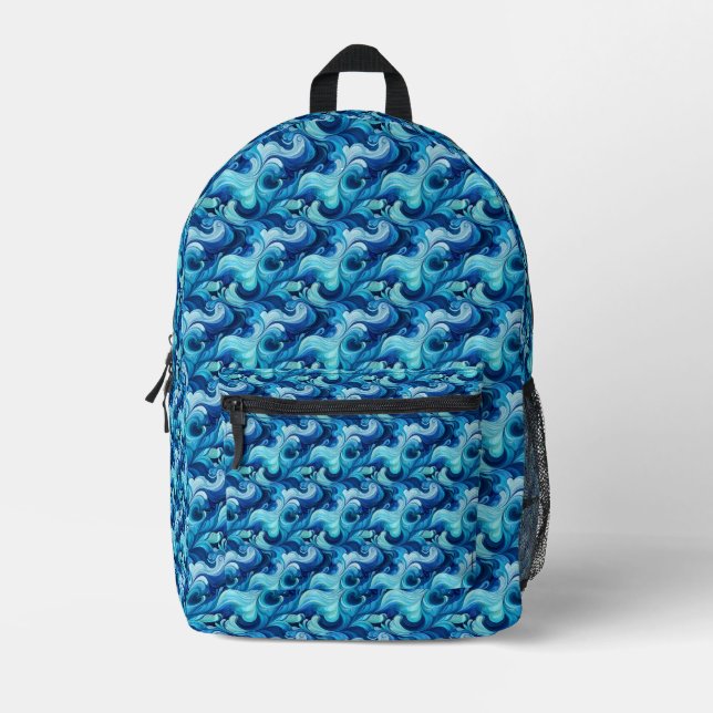 Stand Out with a Custom Blue Asian Wave Design  Printed Backpack (Front)