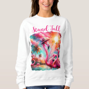 Stand Tall Tropical Pink Flamingos Palm Trees Sun  Sweatshirt