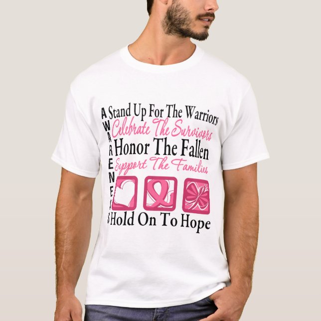 Stand Up Celebrate Honour Collage Breast Cancer T-Shirt (Front)