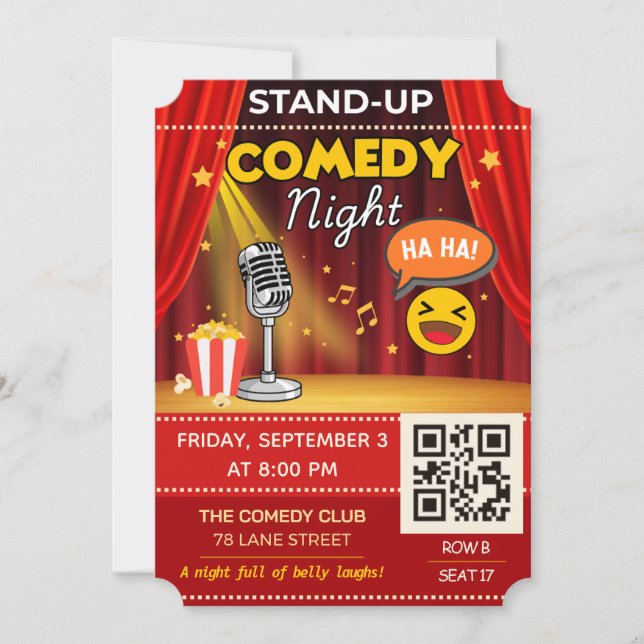 Stand-Up Comedy Night Ticket | QR Code Invite (Front)