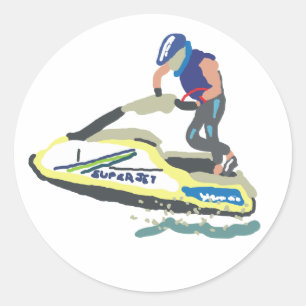Stand Up Jet Ski Superjet Classic Round Sticker