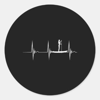 Stand Up Paddle Board Hebeat Ekg Pulse Sup Surfer  Classic Round Sticker