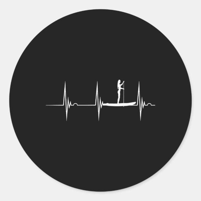 Stand Up Paddle Board Hebeat Ekg Pulse Sup Surfer  Classic Round Sticker (Front)