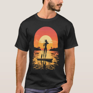 Stand Up Paddle Board Paddling Mom In Sunset 1 T-Shirt