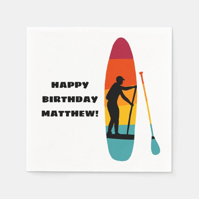 Stand Up Paddle Board SUP Personalised Napkin (Front)