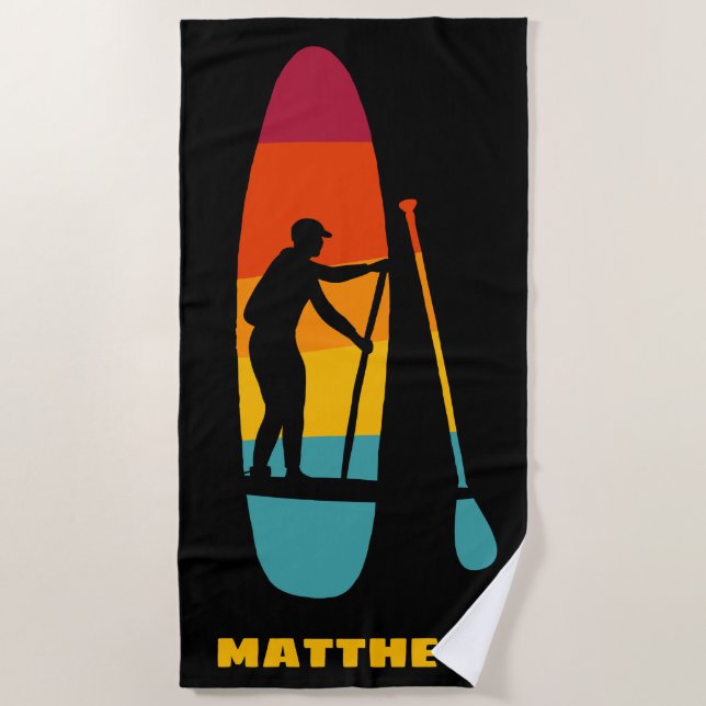 Stand Up Paddle Board SUP Sunset Personalised Beac Beach Towel (Front)