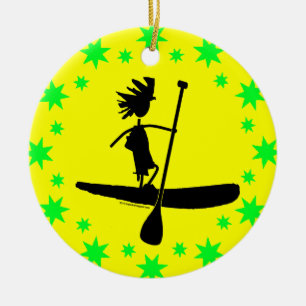 Stand Up Paddle Silhouette Design Ceramic Tree Decoration