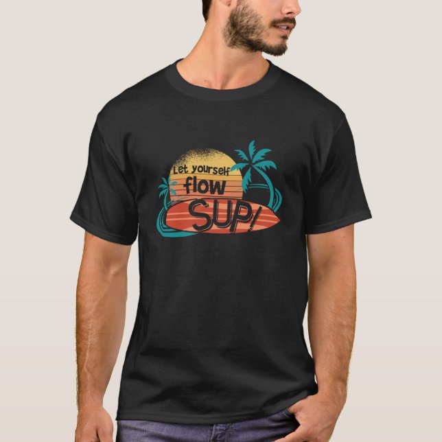 Stand Up Paddling Hawaiian Island Vacation Sundown T-Shirt (Front)