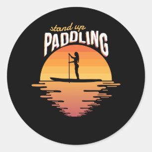 Stand Up Paddling Sunset SUP Paddle Board Boarding Classic Round Sticker