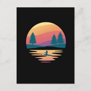 Stand Up Paddling SUP Board Mountain Lake, Sunset Postcard