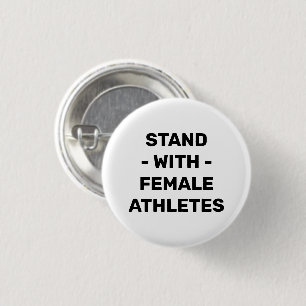 Stand with female athletes black white typography 3 cm round badge