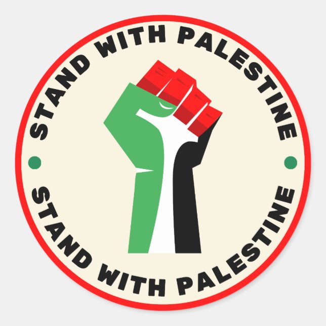 Stand with Palestine - Fist - Flag Colours Classic Round Sticker (Front)