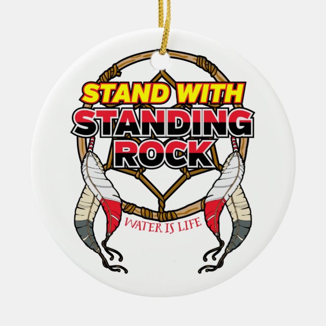Stand With Standing Rock Water is Life Ceramic Tree Decoration (Front)