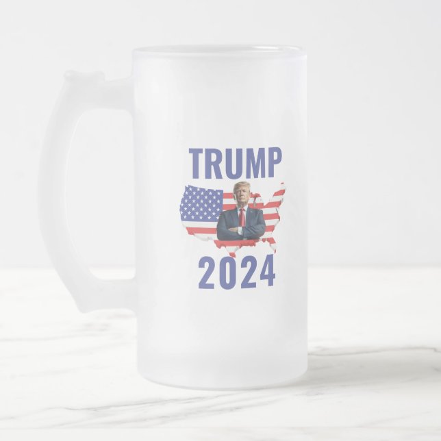 Stand with Trump: Gear Up for 2024! Frosted Glass Beer Mug (Left)