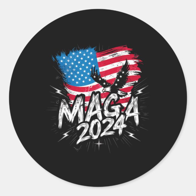 Stand With Trump Maga 2024 Patriotic Flag Tee Vote Classic Round Sticker (Front)