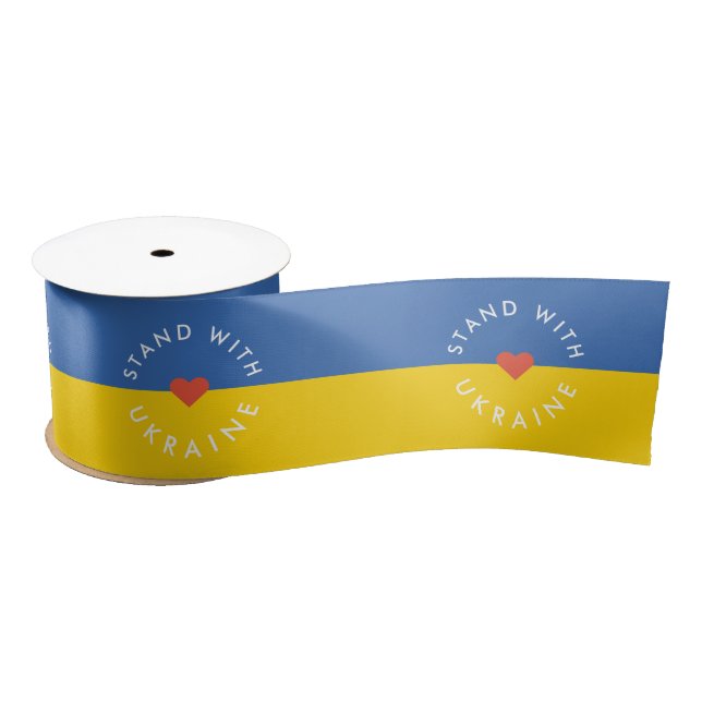 Stand with Ukraine Anti War Protest Ukrainian Satin Ribbon (Spool)
