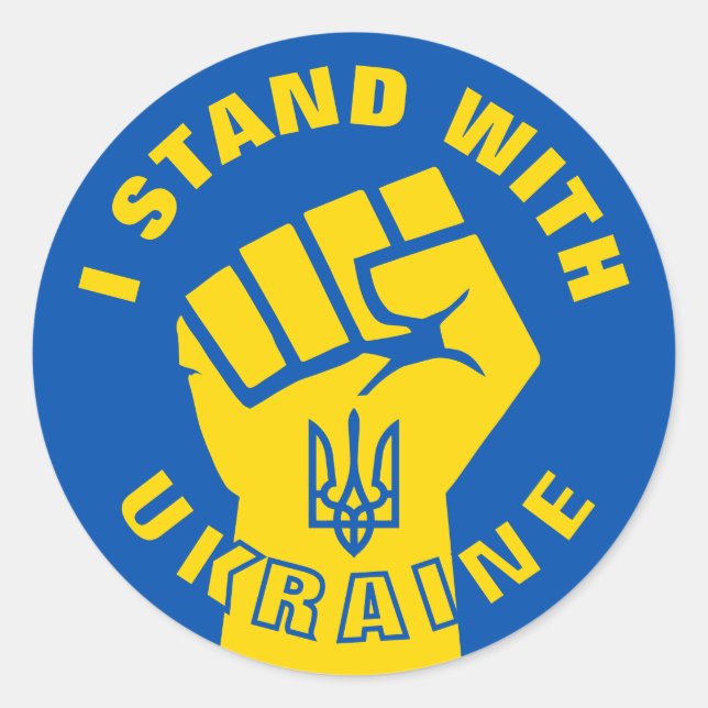 STAND WITH UKRAINE BLUE BG Protest Fist Classic Round Sticker (Front)