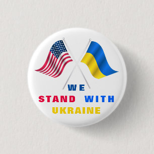 Stand With Ukraine Button USA and Ukrainian Flags