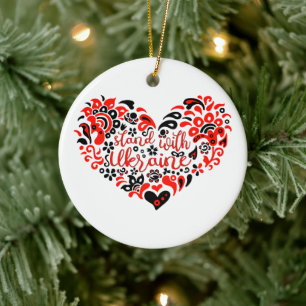 Stand with Ukraine lettering and heart Ceramic Tree Decoration