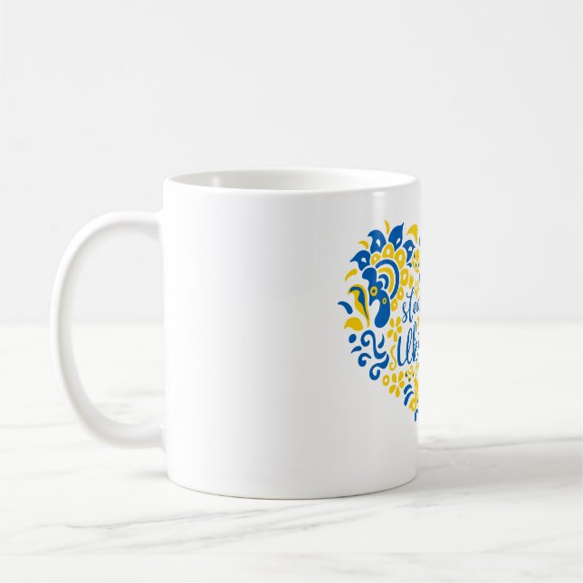 Stand with Ukraine lettering and heart Coffee Mug (Left)