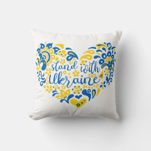 Stand with Ukraine lettering and heart Cushion