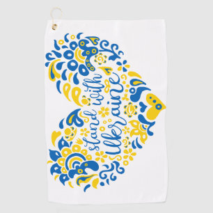 Stand with Ukraine lettering and heart Golf Towel