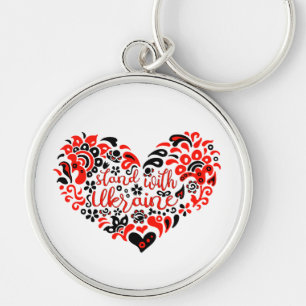 Stand with Ukraine lettering and heart Key Ring